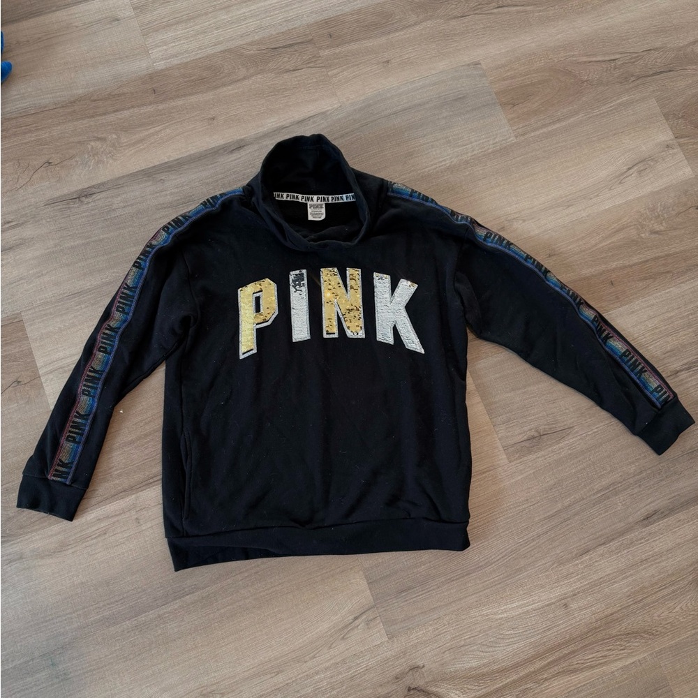 PINK Victoria's Secret Black Pullover Sweater with Sequin Lettering